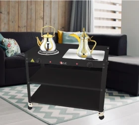 موقد كهربائي DLC-5537B لوح تسخين كهربائي 1250 واط مع الواح تسخين مزدوجة وارفف تخزين، تصميم محمول مع عجلات DLC-5537 اسود/ابيض