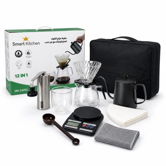 Smart Kitchen Coffee Kit 12-in-1 | Premium Pour Over Coffee Brewing Set with Glass & Stainless Steel Accessories
